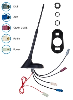 Kombiflex-Antenne aktiv - FM/DAB+/GPS/GSM mit Fakraanschlüssen